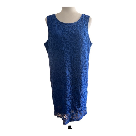 Elegant Blue Lace Sleeveless Dress - Picture 5 of 8